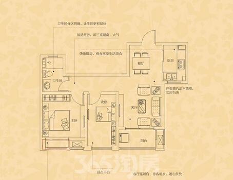 (家天下北郡75㎡户型三房朝南 365淘房 资讯中心)
